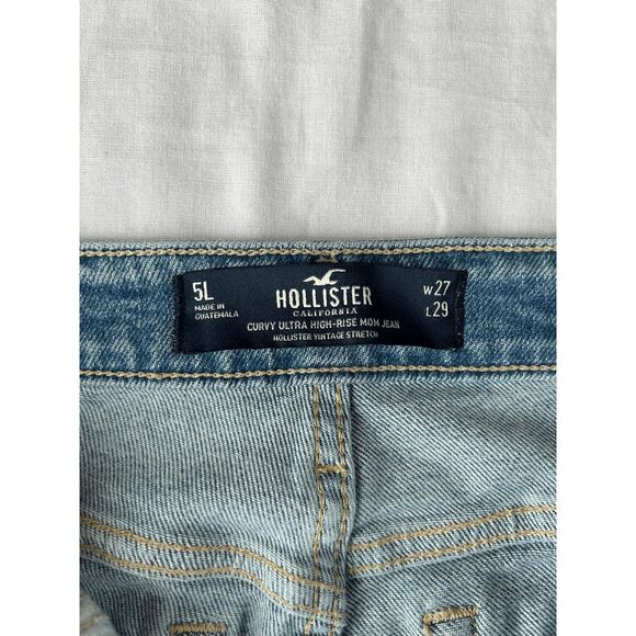 Women's Hollister Curvy Ultra High-Rise Mom Jean Ripped, Frayed, Light Wash, 27 - Picture 7 of 7